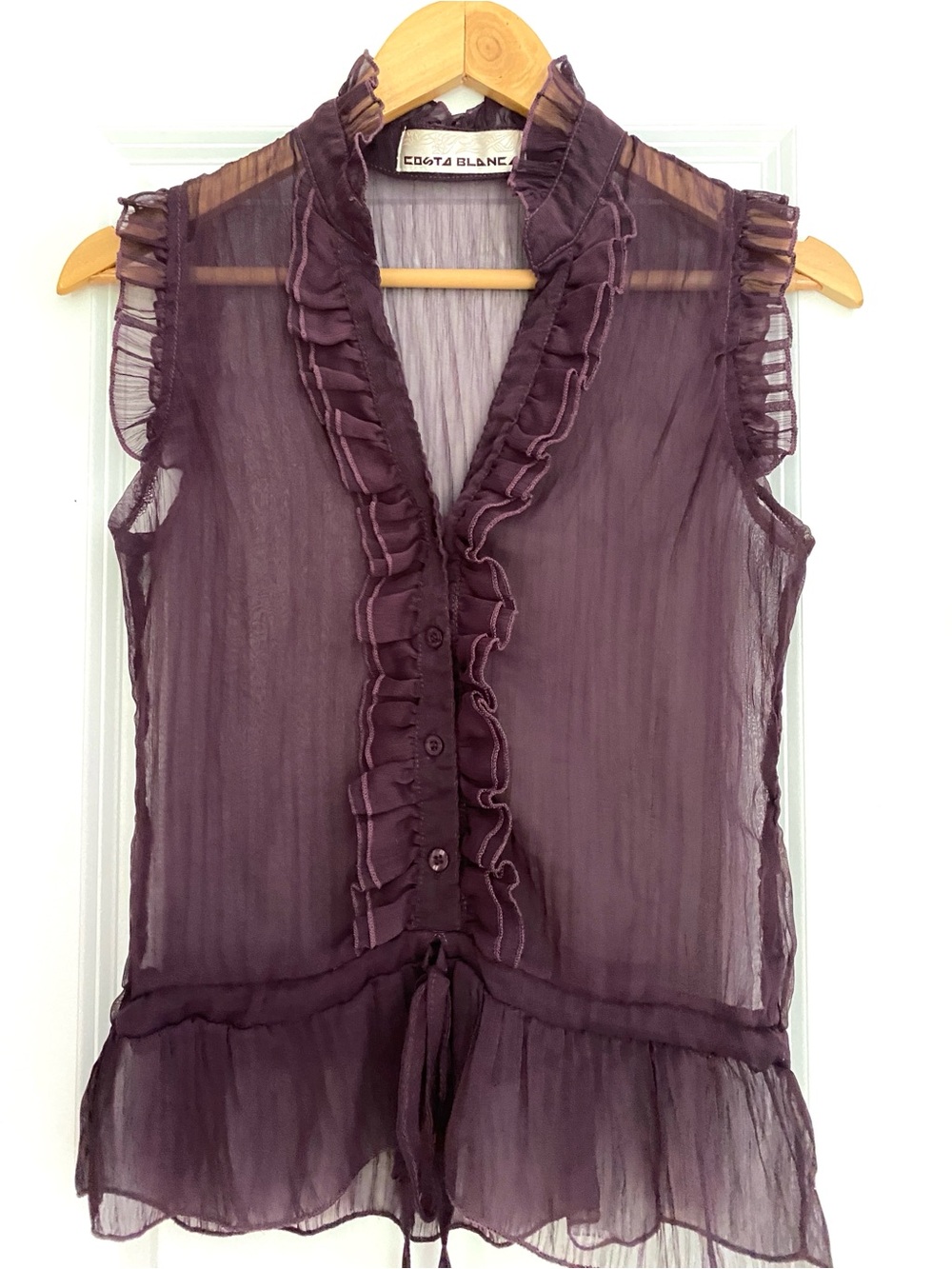 Women’s Costa Blanca Plum Sheer Ruffle Blouse Dreamy